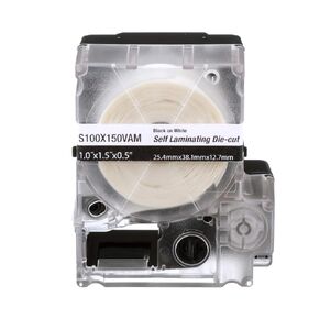 MP Cassette, Self-Laminating Label, Vinyl, 1.00" W x 1.50" H.50 Print On Area, Clear/White