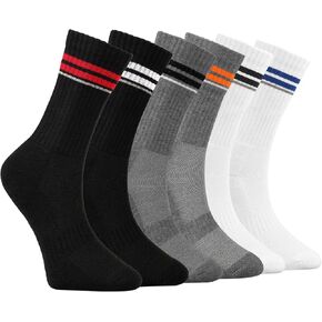 Men's Crew Socks with Terry Cushion, Cotton Blend, Breathable, 6-Pack, Black/White, Size 9-12, Perfect for Gym & Running