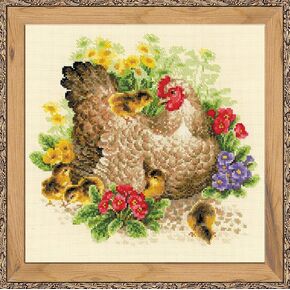 Riolis 1480 -Hen - Counted Cross Stitch Kit 11.75 x 11.75 14 Count 23 Colors Zweigart 14ct. Beige AIDA