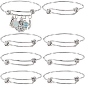 SUNNYCLUE 10Pcs Silver Expandable Bangle Bracelets Adjustable Wire Bracelet Stainless Steel Motivational Blank Bangles Set for Jewelry Making 2.17 Inches DIY Gift Supplies Crafting Beginner Women