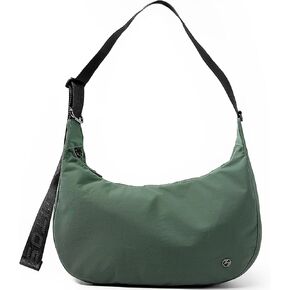 Titosha Medium Nylon Crescent Crossbody Bag for Women with Organizer Hook Dual Interior Zippered Pockets