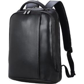 Masa Kawa Slim Leather 14" Laptop Backpack for Men Women Small Business Travel Office Work Computer Rucksack Bag Executive Casual Daypack, Black