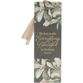 Christian Art Gifts Premium Faux Leather Bookmark for Women: Everything is Beautiful Inspirational Bible Verse, Green Floral