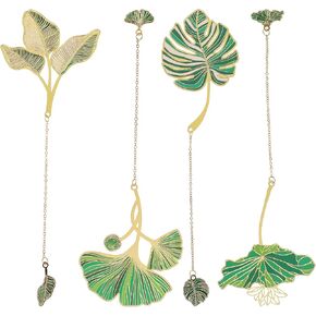 4pcs Metal Bookmarks with Chain,Beautiful Metal Leaf Bookmark Leaf Metal Bookmarks for Women Gold Metal Bookmark Suitable for Book Lovers,Writers,Readers