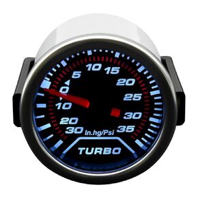 35 PSI Turbo Boost/Vacuum Gauge Meter Kit includes Mechanical Hose & T-Fitting - Black Dial - Clear Lens 2" 52mm 12V Universal for Car Truck