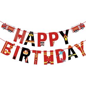 Fire Truck Happy Birthday Banner for Fire Engine Rescue Birthday Party Sign Firetruck Birthday Party Supplies Firefighter Birthday Party Decorations for kids Boys Red