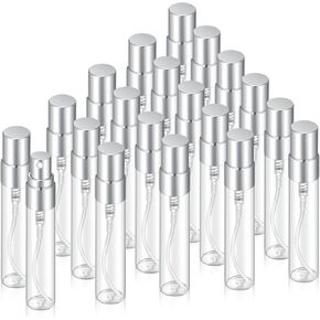 20Pcs 10ml Empty Clear Glass Mist Spray Bottle Refillable Mini Perfume Atomizer Travel Sample Bottle with Golden Aluminized Nozzle Makeup Container for Perfume (10ml Gold Caps)