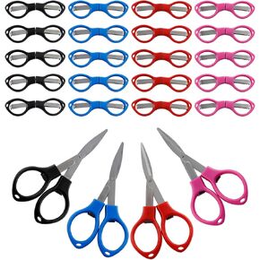 20Pcs Folding Scissors, LIOUCBD Mini Travel Stainless Steel Portable Scissor, Glasses-Shaped Mini Shear for Home and Travel Use Nurse Craft School Office Sewing DIY (4 Colors/Plastic)