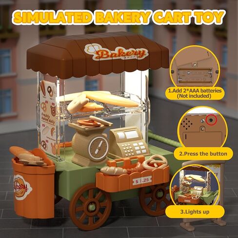 Kitchen Toy Foods Set for Kids, Pretend Play Bakery Shop Toy Shopping Cart with Accessories & Light, Educational Interactive Store Trolley Toy for Toddlers Boys Girls Birthday Gift 3 4 5 6 Years Old in Saudi Arabia