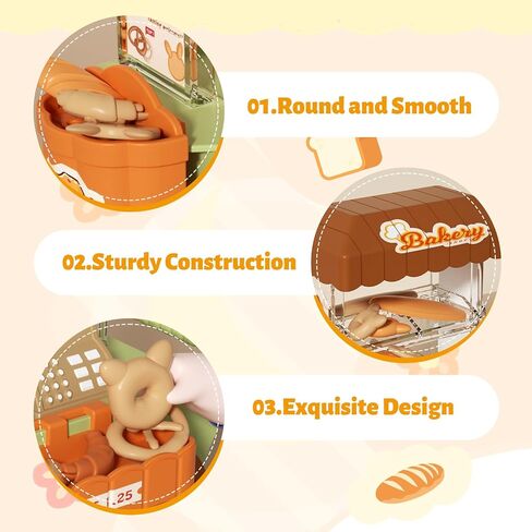 Kitchen Toy Foods Set for Kids, Pretend Play Bakery Shop Toy Shopping Cart with Accessories & Light, Educational Interactive Store Trolley Toy for Toddlers Boys Girls Birthday Gift 3 4 5 6 Years Old in Saudi Arabia