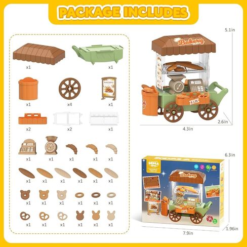 Kitchen Toy Foods Set for Kids, Pretend Play Bakery Shop Toy Shopping Cart with Accessories & Light, Educational Interactive Store Trolley Toy for Toddlers Boys Girls Birthday Gift 3 4 5 6 Years Old in Saudi Arabia