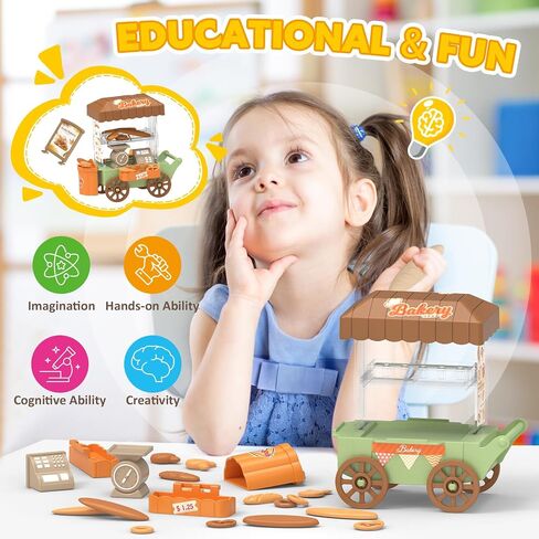 Kitchen Toy Foods Set for Kids, Pretend Play Bakery Shop Toy Shopping Cart with Accessories & Light, Educational Interactive Store Trolley Toy for Toddlers Boys Girls Birthday Gift 3 4 5 6 Years Old in Saudi Arabia