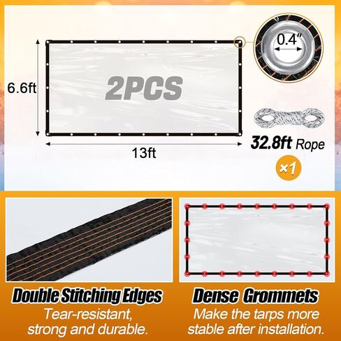 8x10ft Clear Tarps - 2 Pcs Anti-Tear Poly Tarpaulin, Heavy Duty Waterproof Transparent Patio Enclosure with Grommets Rope for Covering Chicken Coops Greenhouse Garden Plants in Saudi Arabia