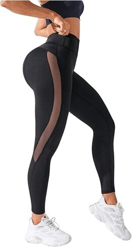 سروال ضيق للسيدات من MakeMeChic عالي الخصر ونحيف من القماش الشبكي الشفاف للتمرين واليوجا in Kuwait