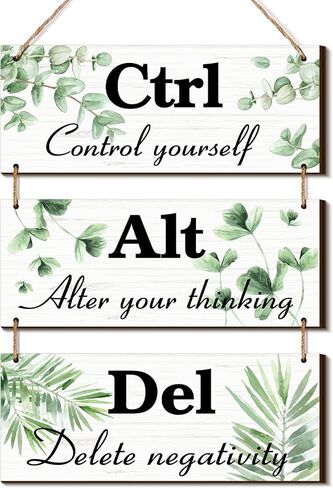ديكور حائط ملهم للمكتب - تعليق على الحائط من الخشب الريفي، مقاس 25.4 × 10.16 سم، لافتات خشبية تحفيزية فنية جدارية مع أقوال، Ctrl Alt Del، لوحات جدارية تحفيزية، ديكور مكتب للعمل in Kuwait