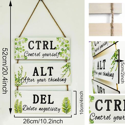 ديكور حائط ملهم للمكتب - تعليق على الحائط من الخشب الريفي، مقاس 25.4 × 10.16 سم، لافتات خشبية تحفيزية فنية جدارية مع أقوال، Ctrl Alt Del، لوحات جدارية تحفيزية، ديكور مكتب للعمل in Kuwait