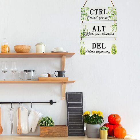ديكور حائط ملهم للمكتب - تعليق على الحائط من الخشب الريفي، مقاس 25.4 × 10.16 سم، لافتات خشبية تحفيزية فنية جدارية مع أقوال، Ctrl Alt Del، لوحات جدارية تحفيزية، ديكور مكتب للعمل in Kuwait