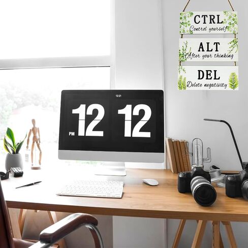 ديكور حائط ملهم للمكتب - تعليق على الحائط من الخشب الريفي، مقاس 25.4 × 10.16 سم، لافتات خشبية تحفيزية فنية جدارية مع أقوال، Ctrl Alt Del، لوحات جدارية تحفيزية، ديكور مكتب للعمل in Kuwait