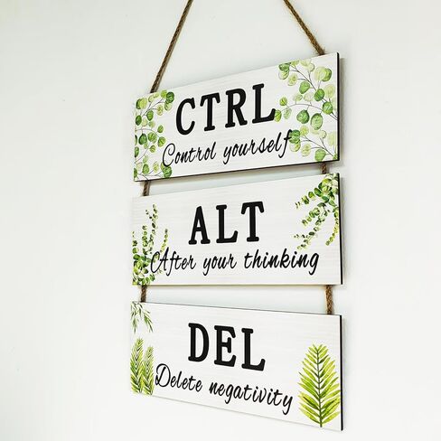 ديكور حائط ملهم للمكتب - تعليق على الحائط من الخشب الريفي، مقاس 25.4 × 10.16 سم، لافتات خشبية تحفيزية فنية جدارية مع أقوال، Ctrl Alt Del، لوحات جدارية تحفيزية، ديكور مكتب للعمل in Kuwait