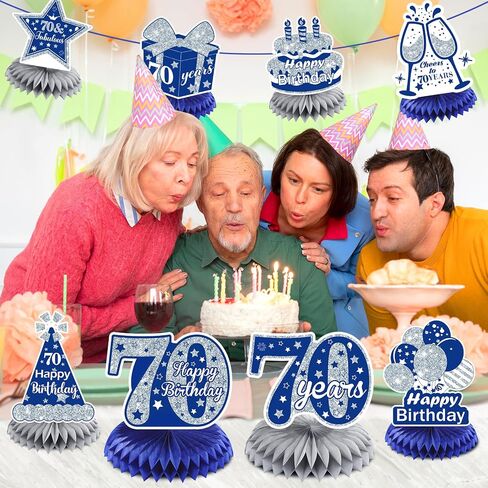 8Pcs Blue 70th Birthday Decorations Navy Blue Silver Happy 70th Birthday Table Honeycomb Centerpieces for Table Decor 70th Birthday Table Topper for Men Women 70th Birthday Anniversary Party Supplies in Saudi Arabia