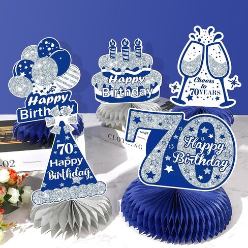 8Pcs Blue 70th Birthday Decorations Navy Blue Silver Happy 70th Birthday Table Honeycomb Centerpieces for Table Decor 70th Birthday Table Topper for Men Women 70th Birthday Anniversary Party Supplies in Saudi Arabia
