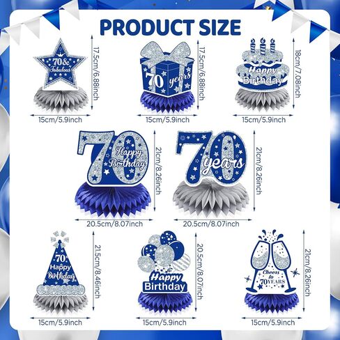 8Pcs Blue 70th Birthday Decorations Navy Blue Silver Happy 70th Birthday Table Honeycomb Centerpieces for Table Decor 70th Birthday Table Topper for Men Women 70th Birthday Anniversary Party Supplies in Saudi Arabia