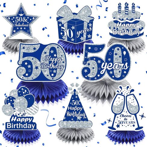8Pcs Blue 70th Birthday Decorations Navy Blue Silver Happy 70th Birthday Table Honeycomb Centerpieces for Table Decor 70th Birthday Table Topper for Men Women 70th Birthday Anniversary Party Supplies in Saudi Arabia