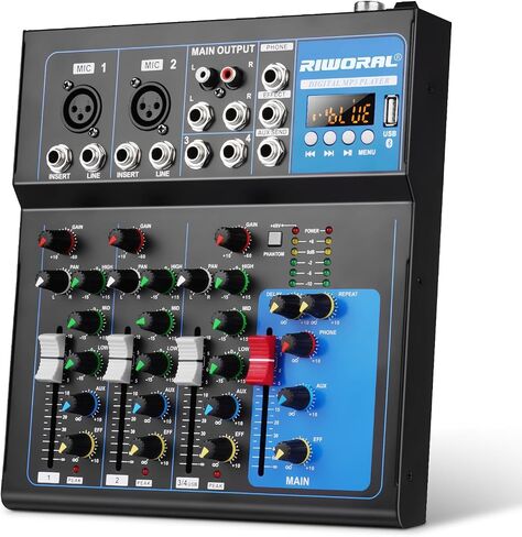 لوحة صوت محمولة مزودة بـ 7 قنوات تعمل بتقنية البلوتوث مع واجهة USB DJ Mixer MP3 ومصدر طاقة 48 فولت لتسجيل الكمبيوتر، وحدة تحكم خلط لتسجيل الاستوديو in Kuwait