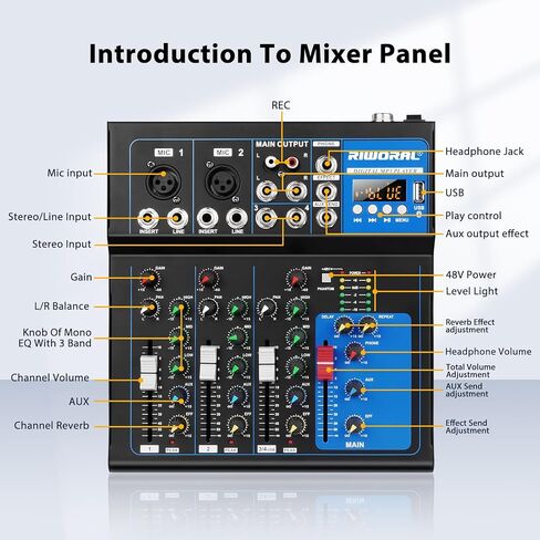 لوحة صوت محمولة مزودة بـ 7 قنوات تعمل بتقنية البلوتوث مع واجهة USB DJ Mixer MP3 ومصدر طاقة 48 فولت لتسجيل الكمبيوتر، وحدة تحكم خلط لتسجيل الاستوديو in Kuwait