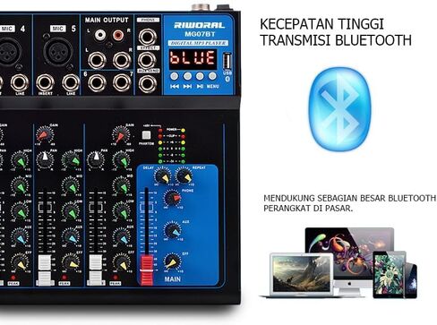 لوحة صوت محمولة مزودة بـ 7 قنوات تعمل بتقنية البلوتوث مع واجهة USB DJ Mixer MP3 ومصدر طاقة 48 فولت لتسجيل الكمبيوتر، وحدة تحكم خلط لتسجيل الاستوديو in Kuwait