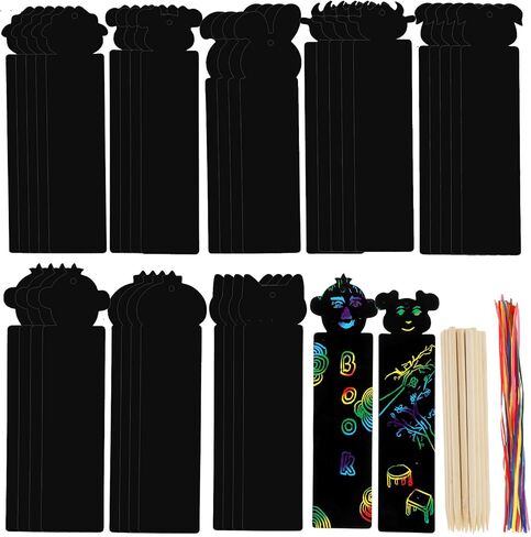COMNICO 36 Sets Scratch Bookmarks Making Kit 8 Styles Animal Magic Scratch Rainbow Bookmarks Party Favors for Kids Students 4-12 DIY Craft with Scratching Tools Satin Ribbons Christmas Birthday Gift in Saudi Arabia
