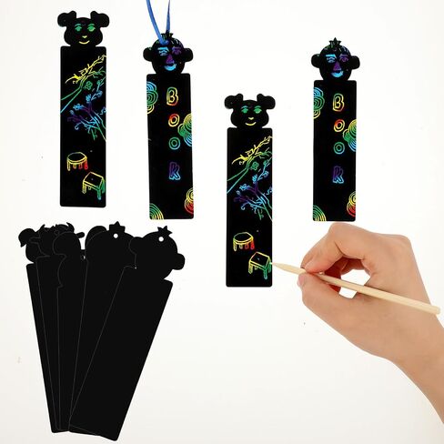 COMNICO 36 Sets Scratch Bookmarks Making Kit 8 Styles Animal Magic Scratch Rainbow Bookmarks Party Favors for Kids Students 4-12 DIY Craft with Scratching Tools Satin Ribbons Christmas Birthday Gift in Saudi Arabia
