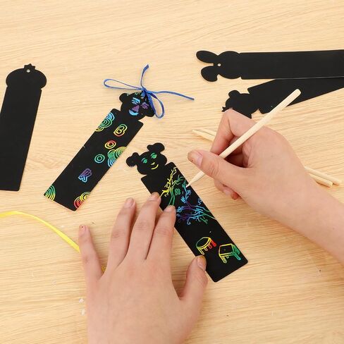 COMNICO 36 Sets Scratch Bookmarks Making Kit 8 Styles Animal Magic Scratch Rainbow Bookmarks Party Favors for Kids Students 4-12 DIY Craft with Scratching Tools Satin Ribbons Christmas Birthday Gift in Saudi Arabia
