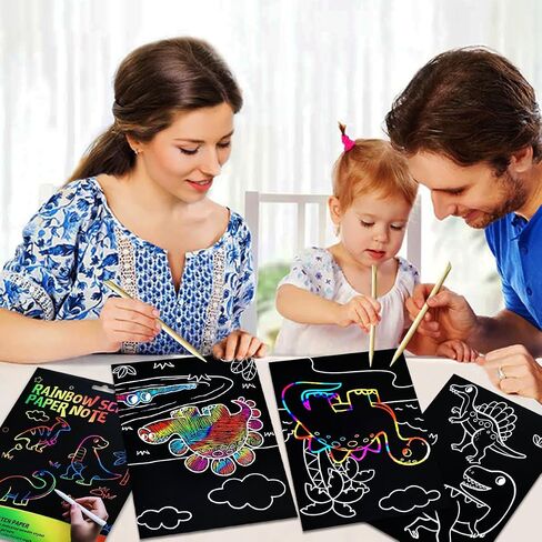 JUNQIU Scratch Art for Kids, Rainbow Scratch Paper Art Set - Animals, Arts and Crafts for Kids Ages 4-8 Girls Boys, Kids Activity & Christmas Crafts, Stocking Stuffers for Kids in Saudi Arabia