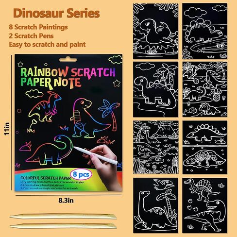 JUNQIU Scratch Art for Kids, Rainbow Scratch Paper Art Set - Animals, Arts and Crafts for Kids Ages 4-8 Girls Boys, Kids Activity & Christmas Crafts, Stocking Stuffers for Kids in Saudi Arabia