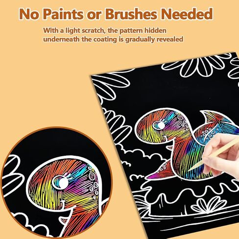 JUNQIU Scratch Art for Kids, Rainbow Scratch Paper Art Set - Animals, Arts and Crafts for Kids Ages 4-8 Girls Boys, Kids Activity & Christmas Crafts, Stocking Stuffers for Kids in Saudi Arabia