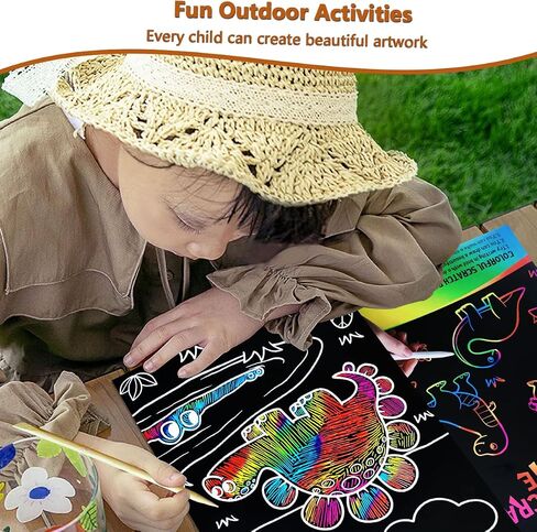 JUNQIU Scratch Art for Kids, Rainbow Scratch Paper Art Set - Animals, Arts and Crafts for Kids Ages 4-8 Girls Boys, Kids Activity & Christmas Crafts, Stocking Stuffers for Kids in Saudi Arabia