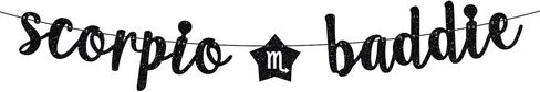 Scorpio Baddie Banner, Scorpio Happy Birthday Decor, 12 Constellation Zodiac Scorpio Themed Birthday Party Decorations for Boys and Girls - Black Glitter in Saudi Arabia