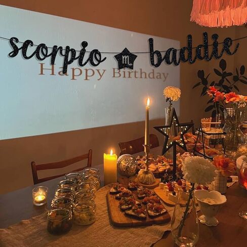 Scorpio Baddie Banner, Scorpio Happy Birthday Decor, 12 Constellation Zodiac Scorpio Themed Birthday Party Decorations for Boys and Girls - Black Glitter in Saudi Arabia