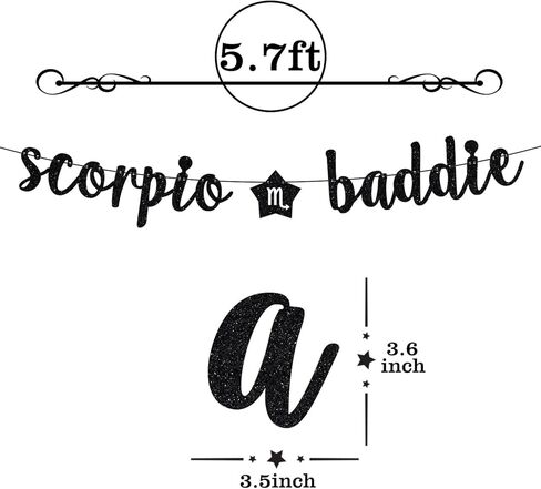 Scorpio Baddie Banner, Scorpio Happy Birthday Decor, 12 Constellation Zodiac Scorpio Themed Birthday Party Decorations for Boys and Girls - Black Glitter in Saudi Arabia