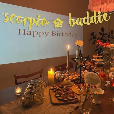 Scorpio Baddie Banner, Scorpio Happy Birthday Decor, 12 Constellation Zodiac Scorpio Themed Birthday Party Decorations for Boys and Girls - Black Glitter in Saudi Arabia