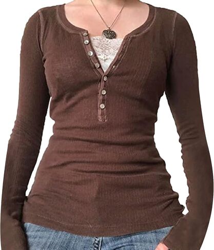 Fairy Grunge Shirts for Women Y2K Tops Long Sleeve Lace Patchwork Tees Teen Girls Vintage Slim Blouse Fall Clothes in Saudi Arabia