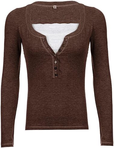Fairy Grunge Shirts for Women Y2K Tops Long Sleeve Lace Patchwork Tees Teen Girls Vintage Slim Blouse Fall Clothes in Saudi Arabia