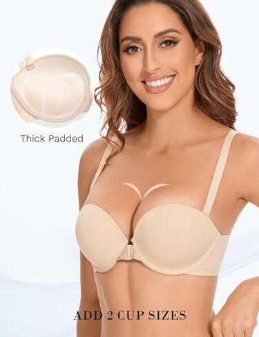 Front Closure Padded Push Up Bra Racerback Add 2 Cups Comfortable Balconette Bras for Women Underwire in Kuwait