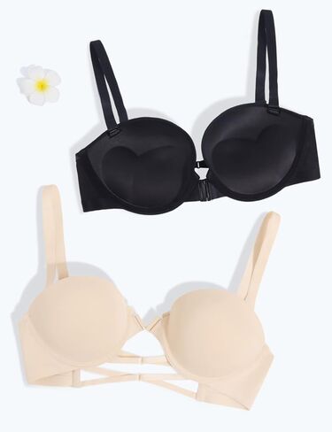 Front Closure Padded Push Up Bra Racerback Add 2 Cups Comfortable Balconette Bras for Women Underwire in Kuwait