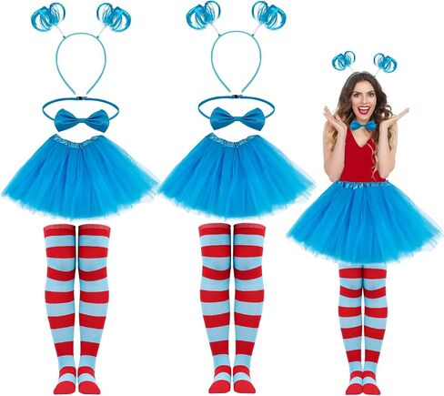Halloween Costume Accessories Include Womens Tulle Tutu Headband Bow Ties Stretchy Striped Socks for Adults Cosplay in Saudi Arabia