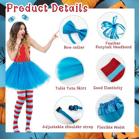 Halloween Costume Accessories Include Womens Tulle Tutu Headband Bow Ties Stretchy Striped Socks for Adults Cosplay in Saudi Arabia
