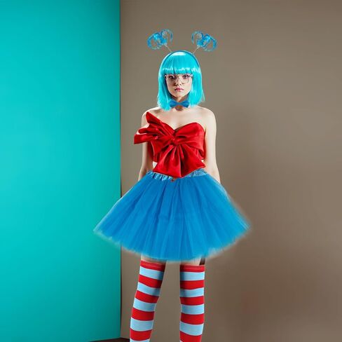 Halloween Costume Accessories Include Womens Tulle Tutu Headband Bow Ties Stretchy Striped Socks for Adults Cosplay in Saudi Arabia