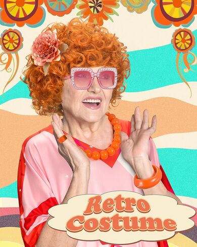 Landlady Costume Including Caftan Dress Curly Wig Necklace Earring Sunglasses Rings Hair Clip for Halloween Cosplay in Saudi Arabia