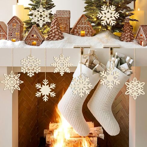 36PCS Hollow Wooden Snowflake Ornaments for Paint Christmas Tree Decorations 9 Styles, Unfinished Wood Snowflakes for Crafts DIY Blank Cutouts Ornament Winter New Year Hanging Decorations in Saudi Arabia